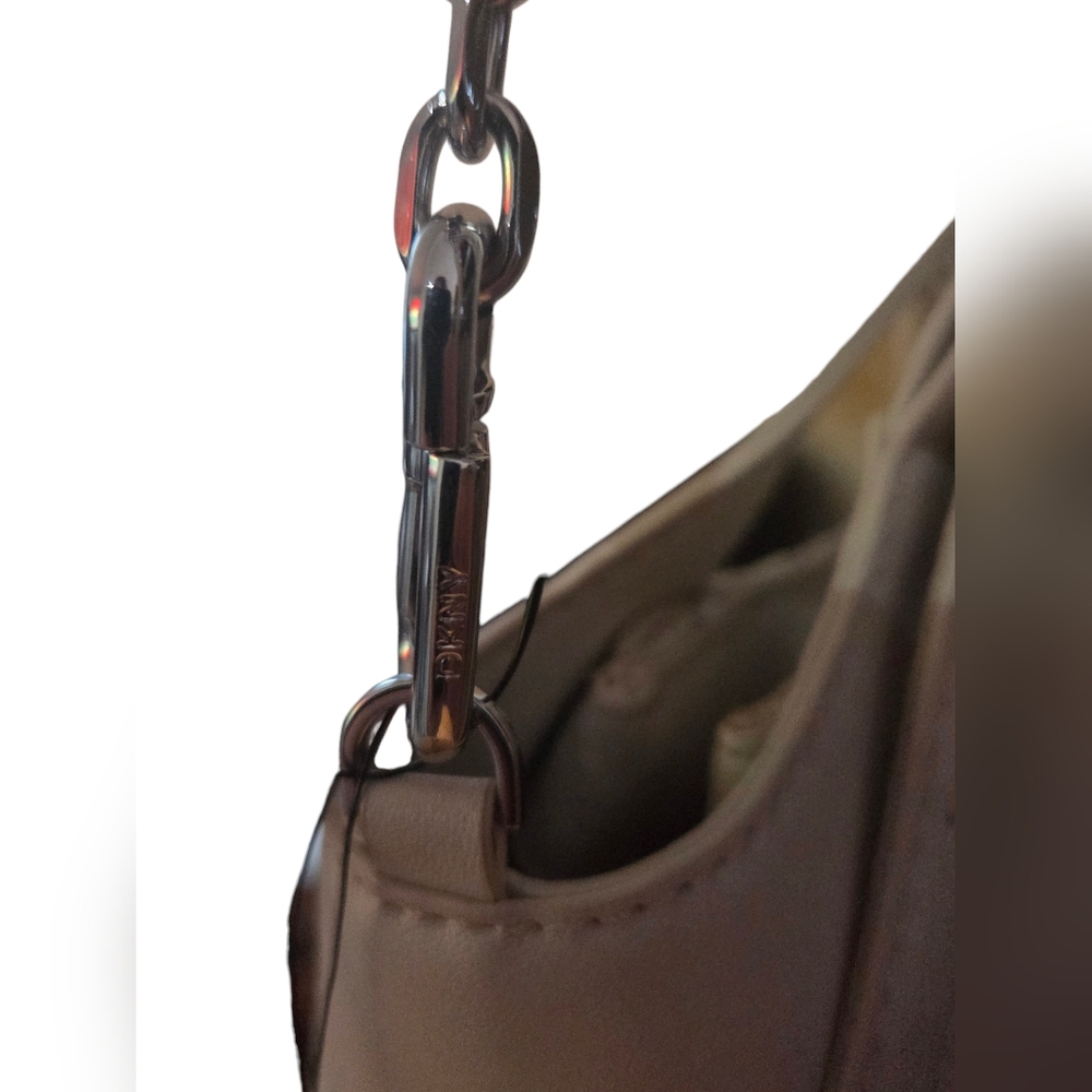 DKNY Miren Mini Satchel Off-white Woven Bag Detachable Silver Crossbody Chain - Picture 6 of 11